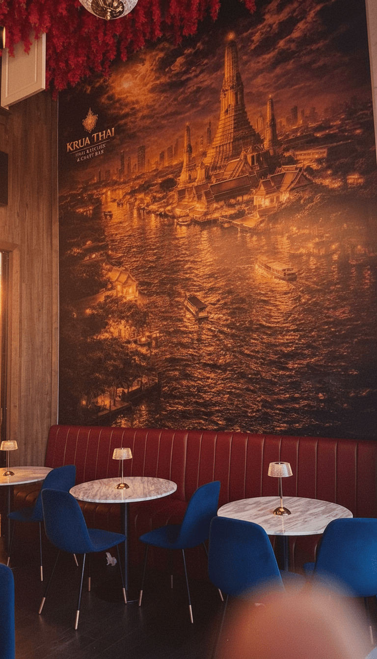Bangkok mural and red banquette — Kruathai Atlanta